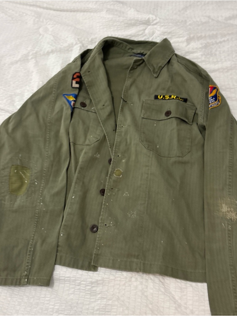 Polo Ralph Lauren Olive Green Military Field Jacket with Patch Accents